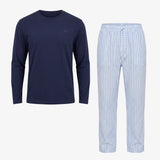 Schlafanzug Set Gestreift Herren Lang - Kleidung - Blue Breeze/Weiß