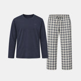 Flanell Schlafanzug Set Herren - Kleidung - Dunkelblau-Weiß kariert