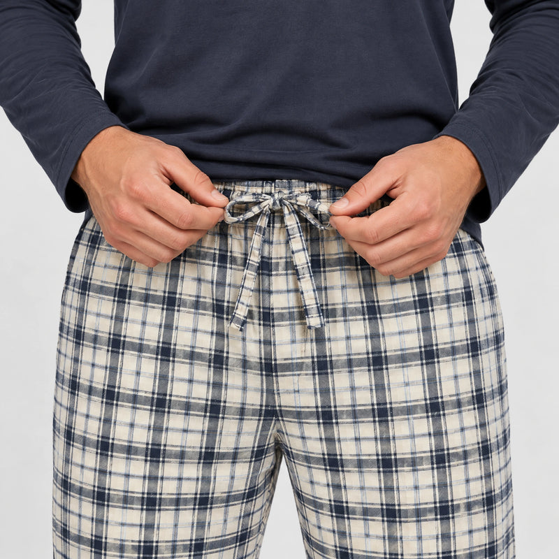 Flanell Schlafanzug Set Herren - Kleidung - Flexibler Kordelzugbund