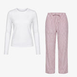 Schlafanzug Set Gestreift Damen lang - Kleidung - Coral Pink/Weiß