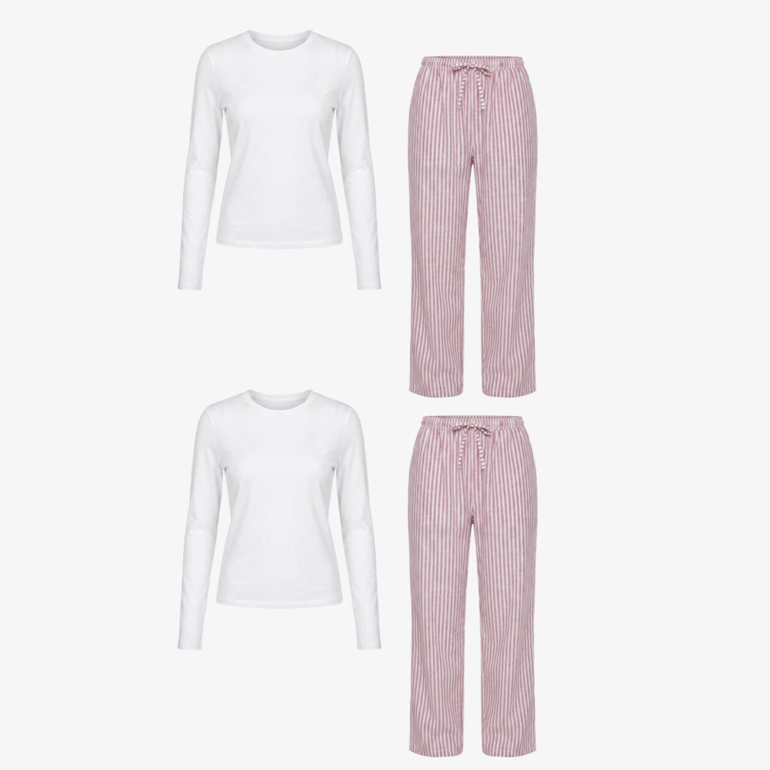 {"alt": "Schlafanzug Set Gestreift Damen lang - Kleidung - Coral Pink/Weiß", "quantity":"2"}