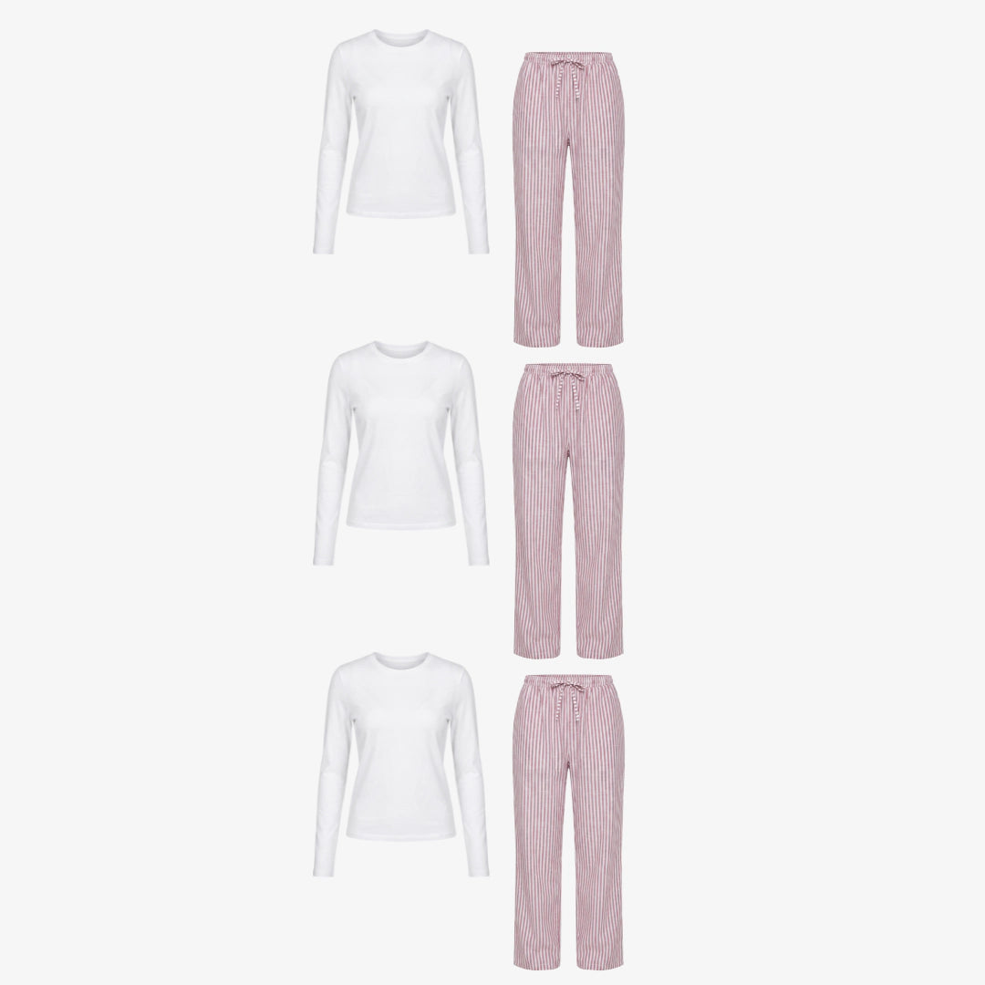 {"alt": "Schlafanzug Set Gestreift Damen lang - Kleidung - Coral Pink/Weiß", "quantity":"3"}