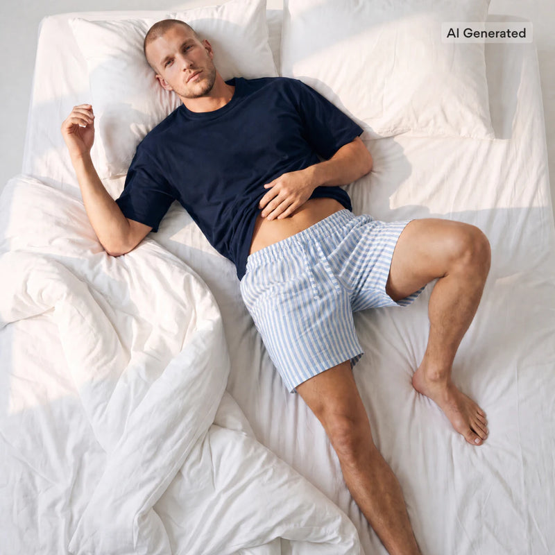 Ensemble de pyjama rayé pour homme, court | Blue Breeze/Blanc
