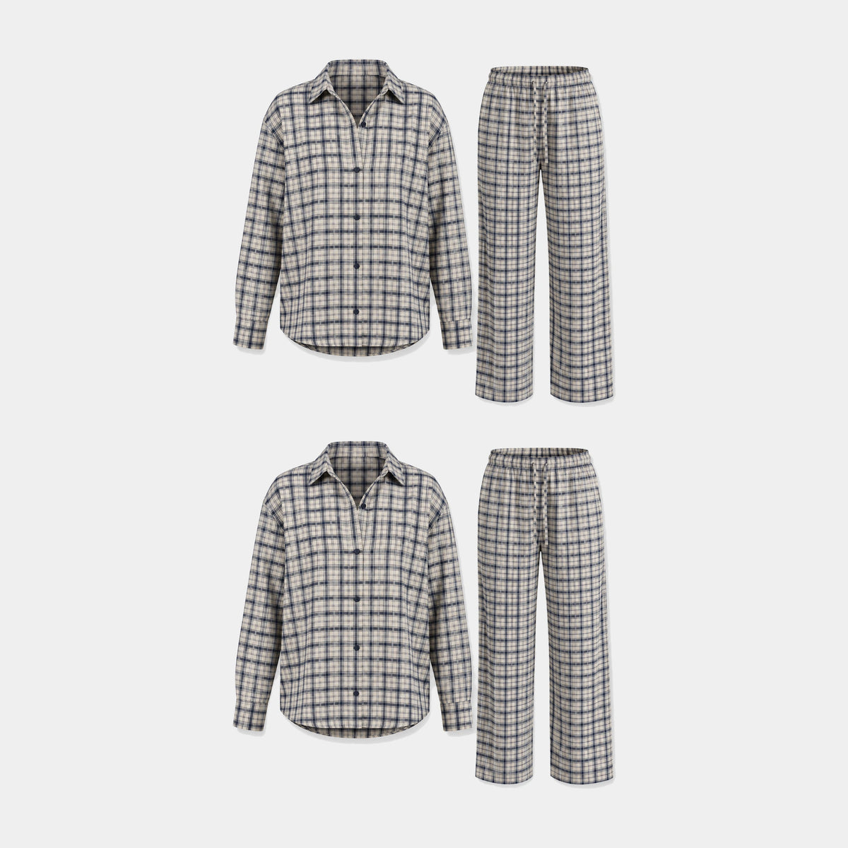 {"alt": "Flanell Schlafanzug Set Damen - Kleidung - Dunkelblau-Weiß kariert", "quantity":"2"}