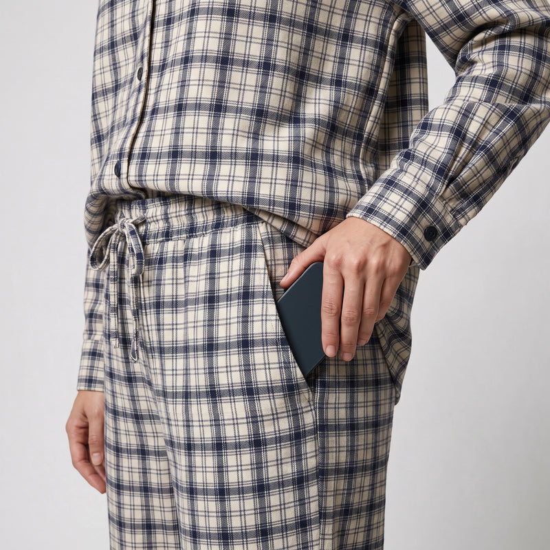 Flanell Schlafanzug Set Damen - Kleidung - Praktische Seitentaschen