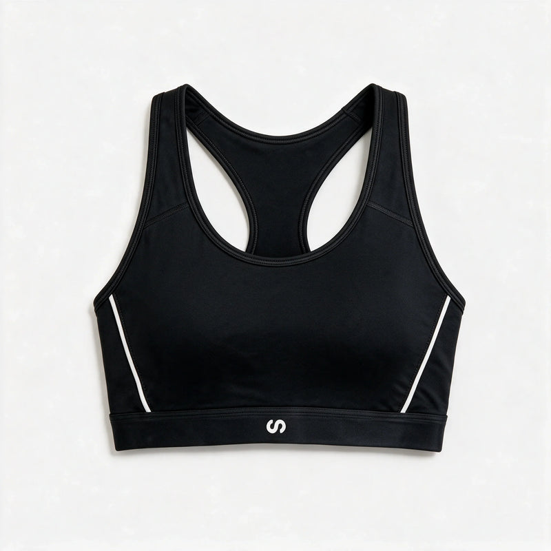 Sport-BH Damen mit Retro Kontraststreifen - Oberteile - Schwarz
