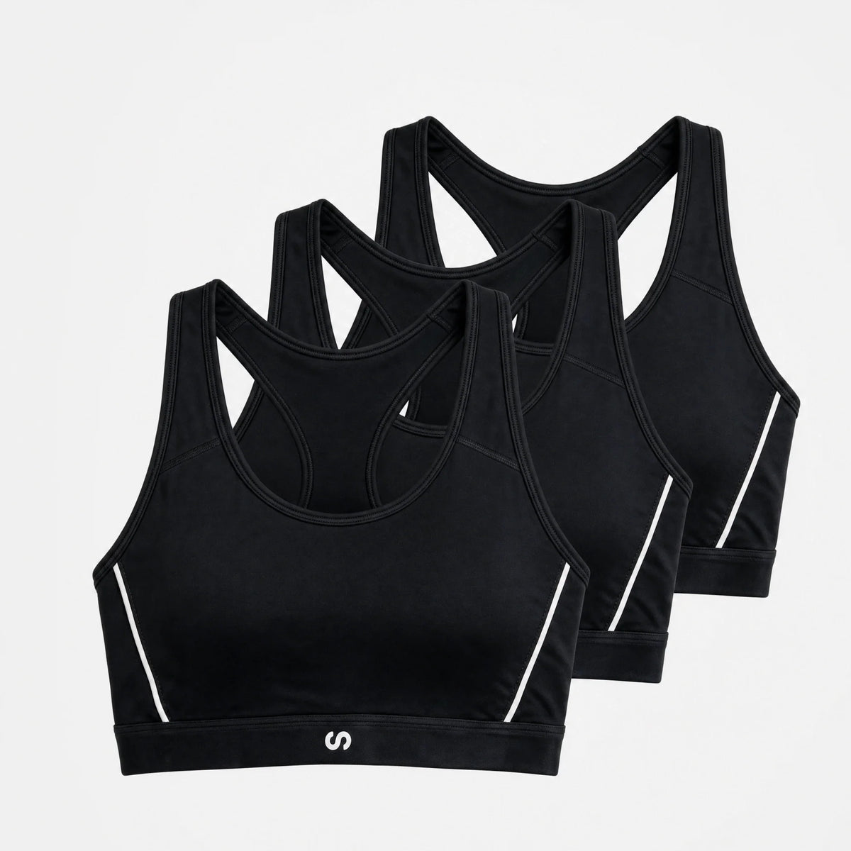 {"alt": "Sport-BH Damen mit Retro Kontraststreifen - Oberteile - Schwarz", "quantity":"3"}