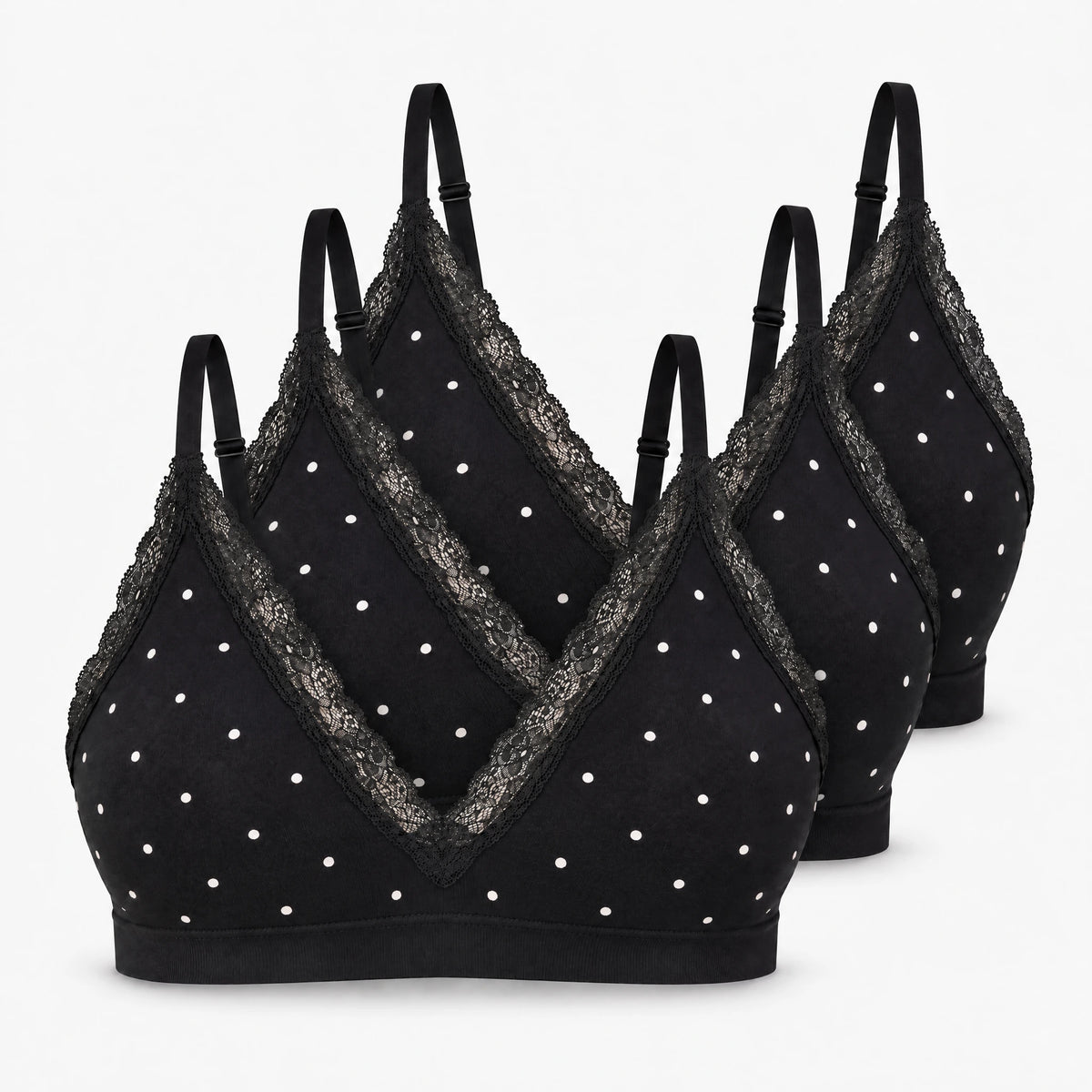 {"alt": "Seamless Spitzen Bralette - Oberteile - Schwarz mit weißen Pünktchen", "quantity":"3"}