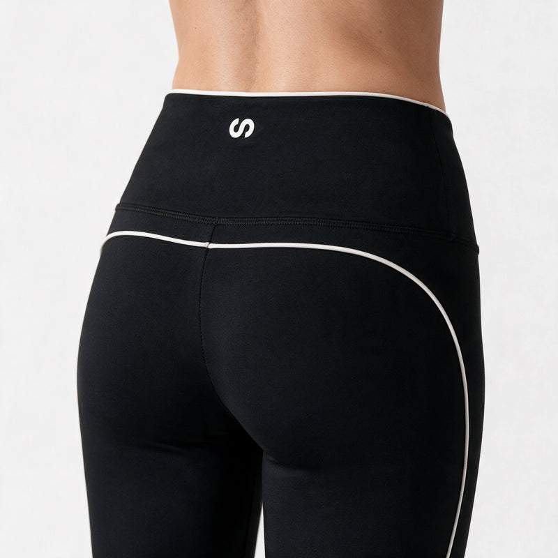 High Waist Leggings mit Retro Kontraststreifen - Hosen - Erhabener 3D-Print