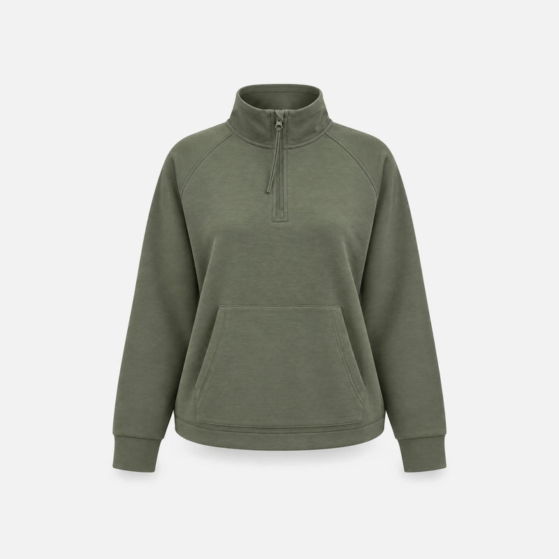 Sweatshirt Supersoft mit Quarter Zip Damen - Oberteile - Dark Sage
