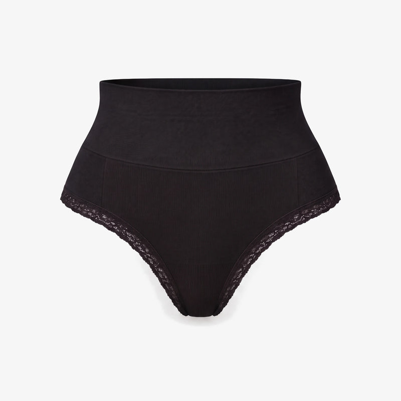 Shaping High Waist String mit Spitze - Unterhosen - Schwarz