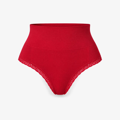 Shaping High Waist String mit Spitze - Unterhosen - Classic Red