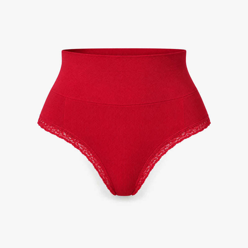 Shaping High Waist String mit Spitze - Unterhosen - Classic Red