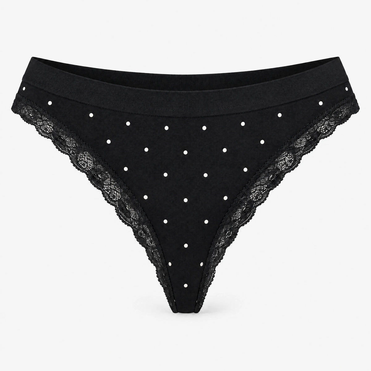 Seamless Strings mit Spitze - Unterhosen - Schwarz mit weißen Pünktchen