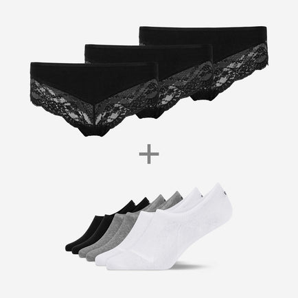Women's Fundamental Bundle - Hipster Panties mit Spitze - Füßlinge 